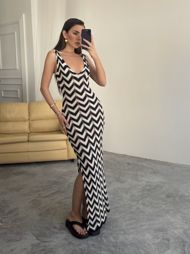 Astrid Zikzak Desenli Elbise Siyah - 4