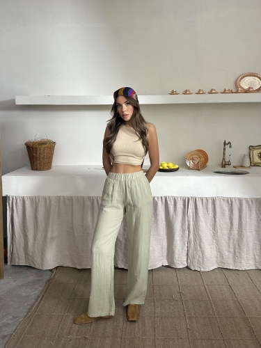 Clara Organik Müslin Kumaş Rahat Pantolon - 5