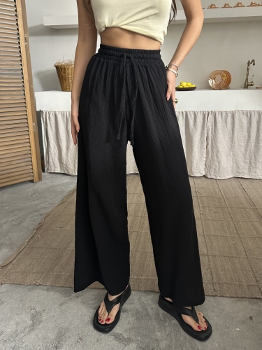 Maja Müslin Kumaş Geniş Pantolon Siyah - 3
