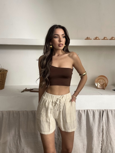 Melina Müslin Kumaş Şort Bej - 2