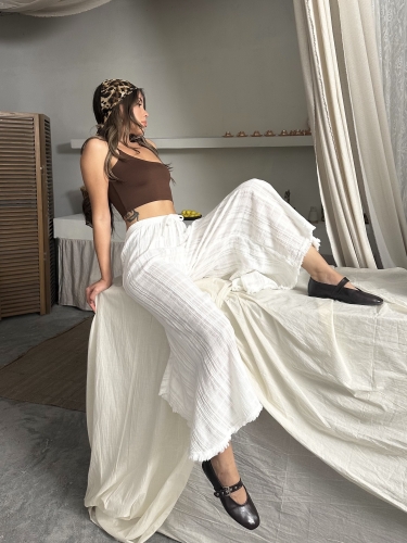 Melinda Keten Kumaş Pantolon Beyaz - 4
