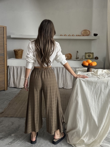 Melinda Keten Kumaş Pantolon Kahverengi - 3