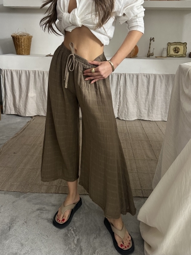 Melinda Keten Kumaş Pantolon Kahverengi - 5