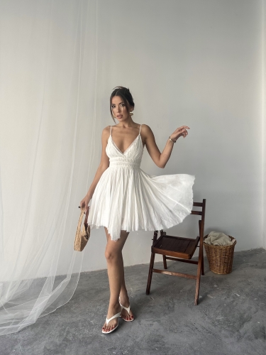 Mirja İp Askılı Freepeople İthal Elbise Beyaz - 1