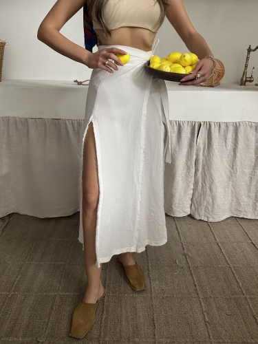 Olivia Keten Tasarım Yırtmaçlı Etek Beyaz - 4