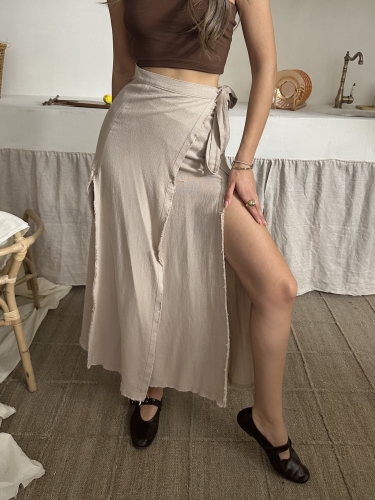 Olivia Keten Tasarım Yırtmaçlı Etek Beyaz - 4