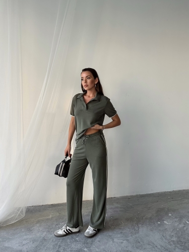 Sandra Oyhso Modal Kumaş Şeritli İkili Takım Yeşil - 1