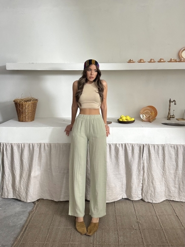 Talia Organik Müslin Kumaş Pantolon Mint Yeşili - 1