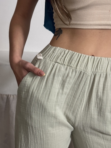 Talia Organik Müslin Kumaş Pantolon Mint Yeşili - 2