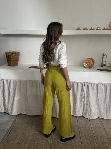 Talia Organik Müslin Kumaş Pantolon Olive Oil - 5