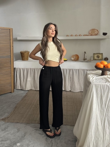 Talia Organik Müslin Kumaş Pantolon Siyah 