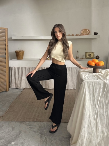 Talia Organik Müslin Kumaş Pantolon Siyah - 2