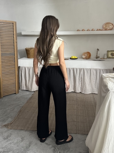 Talia Organik Müslin Kumaş Pantolon Siyah - 3