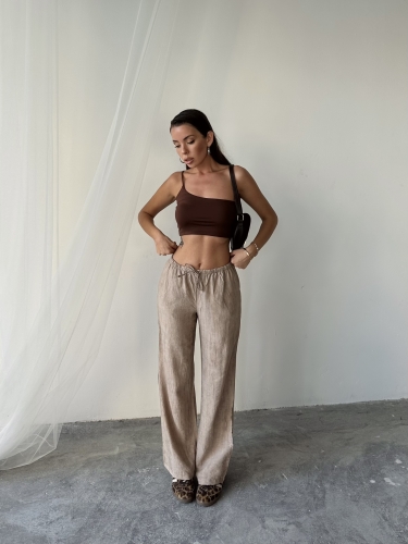 Yvette Massimo Dutti Rahat Kesim Pantolon Koyu Bej 