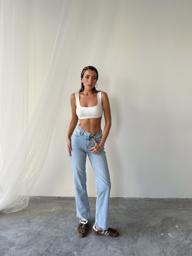 Yvonne Zara Straight Kalıp Yüksek Bel Paça Kesik Jean - 4
